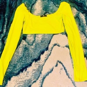 Neon Lime Scoop Neck Long Sleeve Crop Top